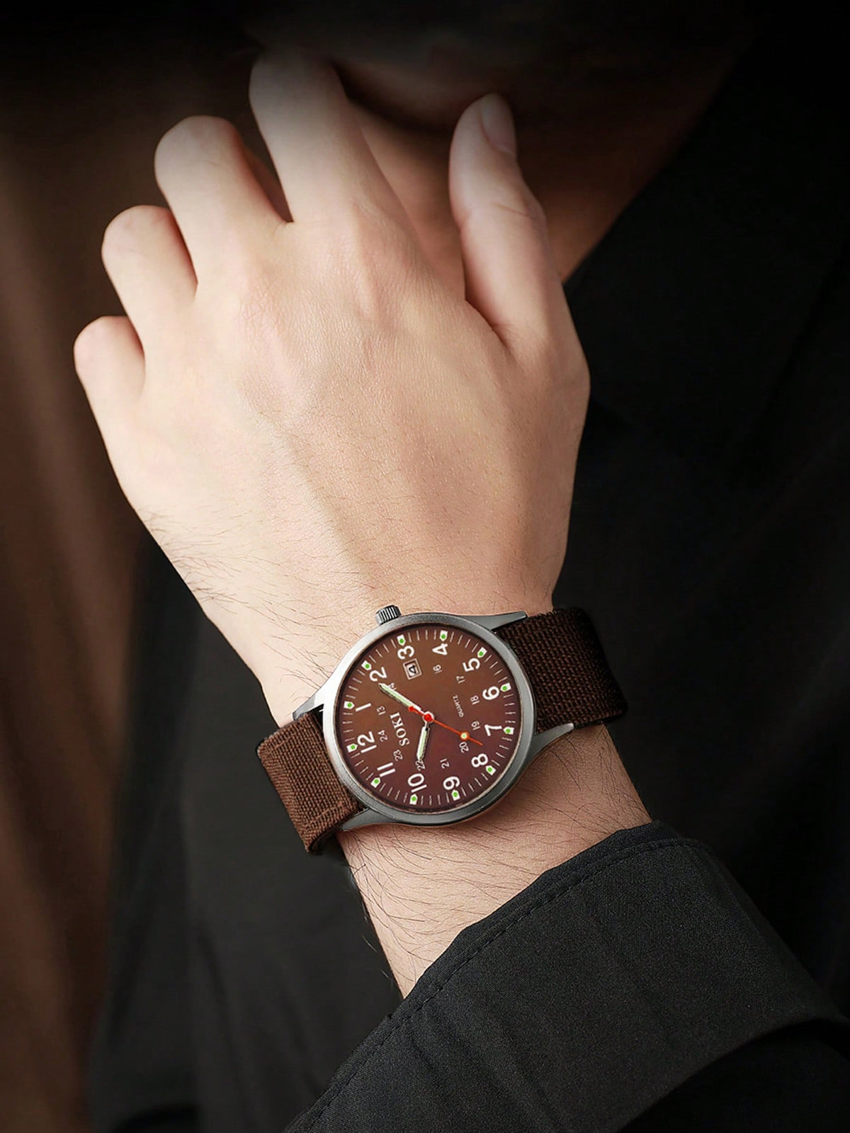 Relógio Masculino Números Arábicos Pulseira Tecido