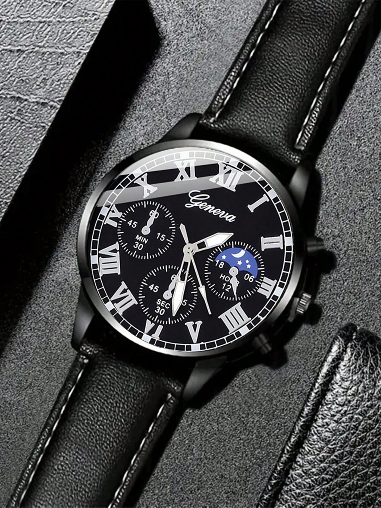 Relógio Masculino Cronógrafo Números Romanos Lua