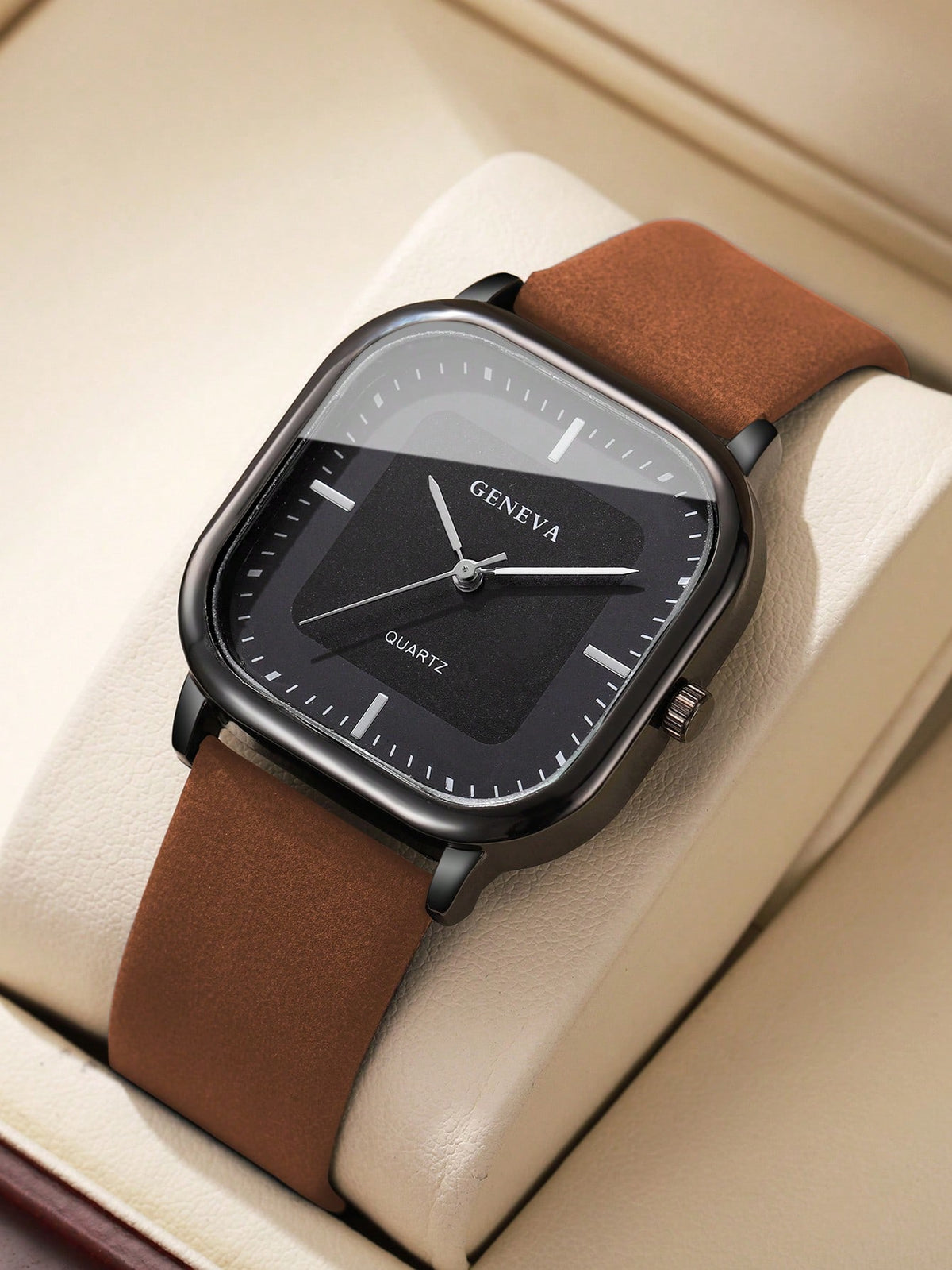 Relógio Minimalista Caixa Quadrada Pulseira Texturizada