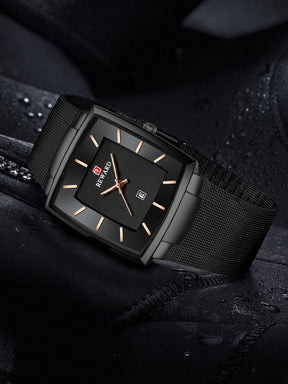 Relógio Masculino Quadrado Casual Elegante Com Pulseira Em Malha