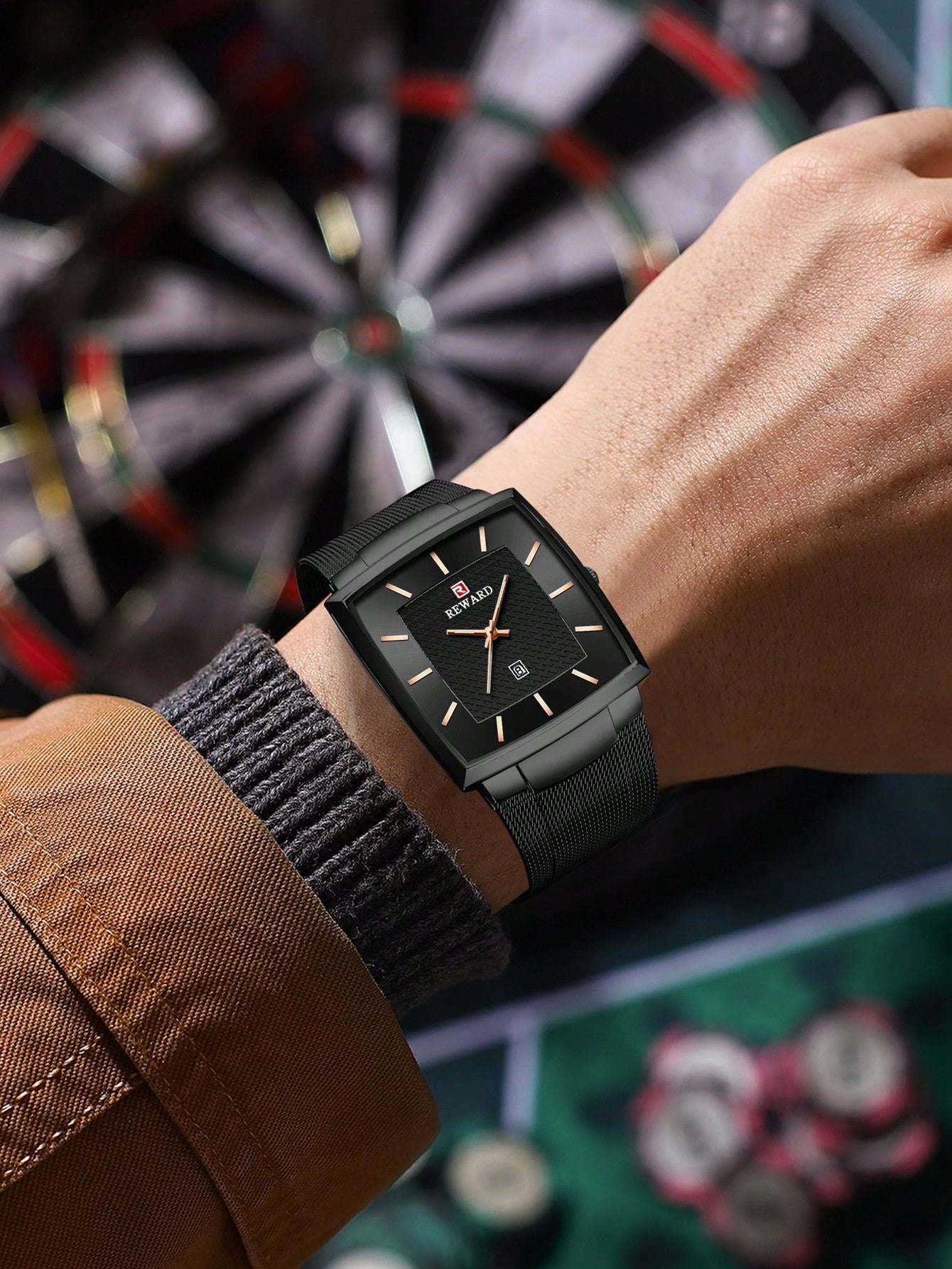 Relógio Masculino Quadrado Casual Elegante Com Pulseira Em Malha