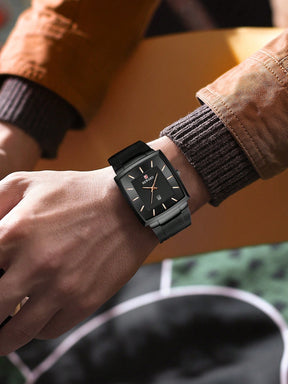 Relógio Masculino Quadrado Casual Elegante Com Pulseira Em Malha