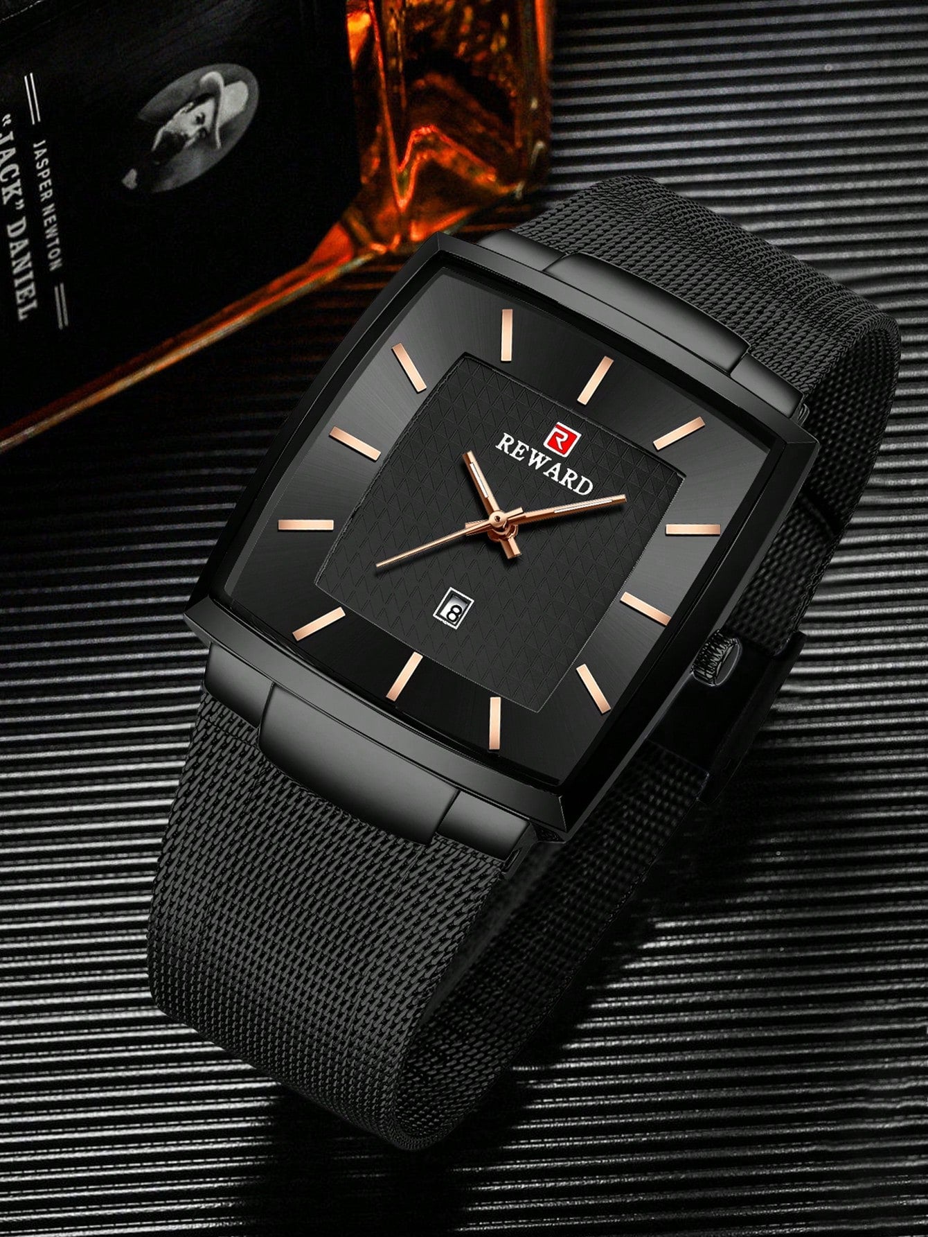 Relógio Masculino Quadrado Casual Elegante Com Pulseira Em Malha