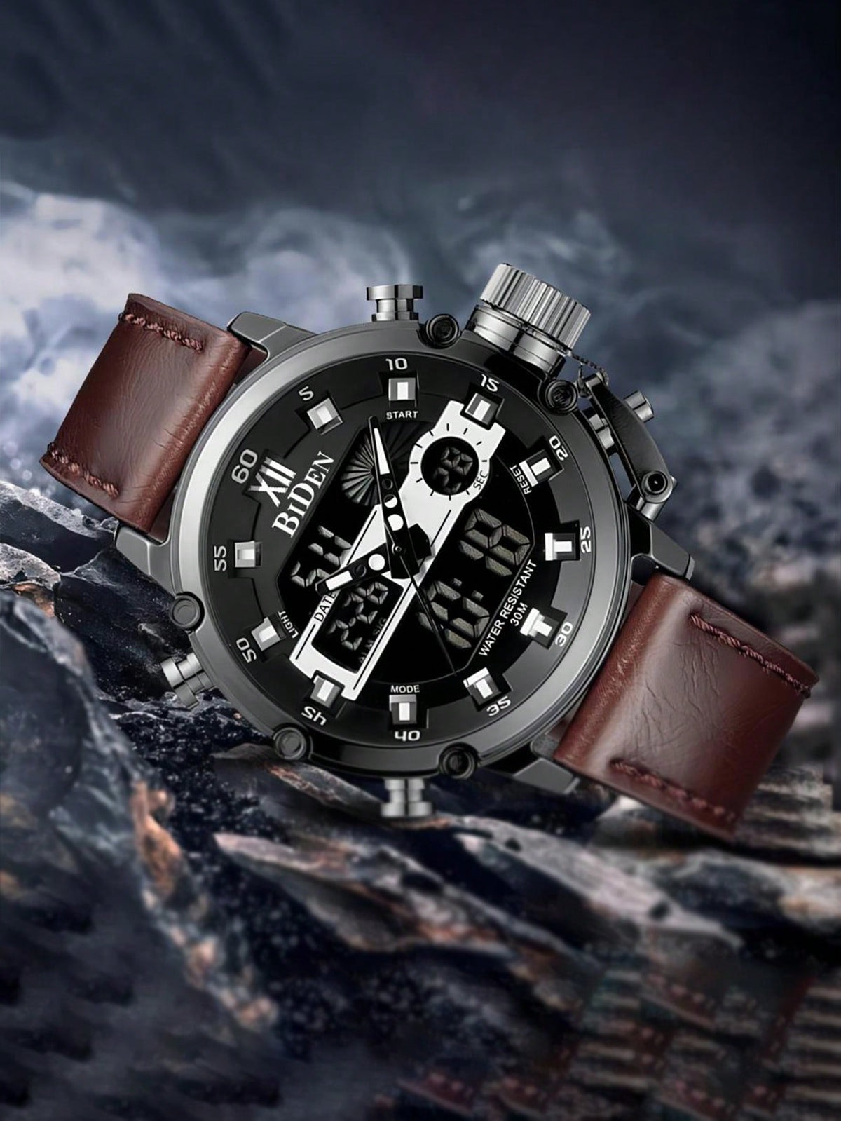 Relógio Masculino Esportivo Analógico Digital Com Pulseira Couro