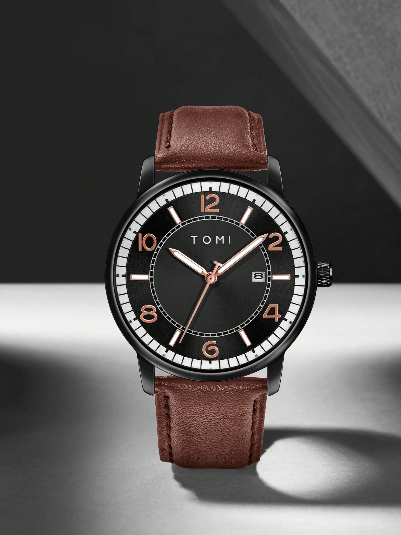 Relógio Masculino Marcadores Brilho Pulseira Couro