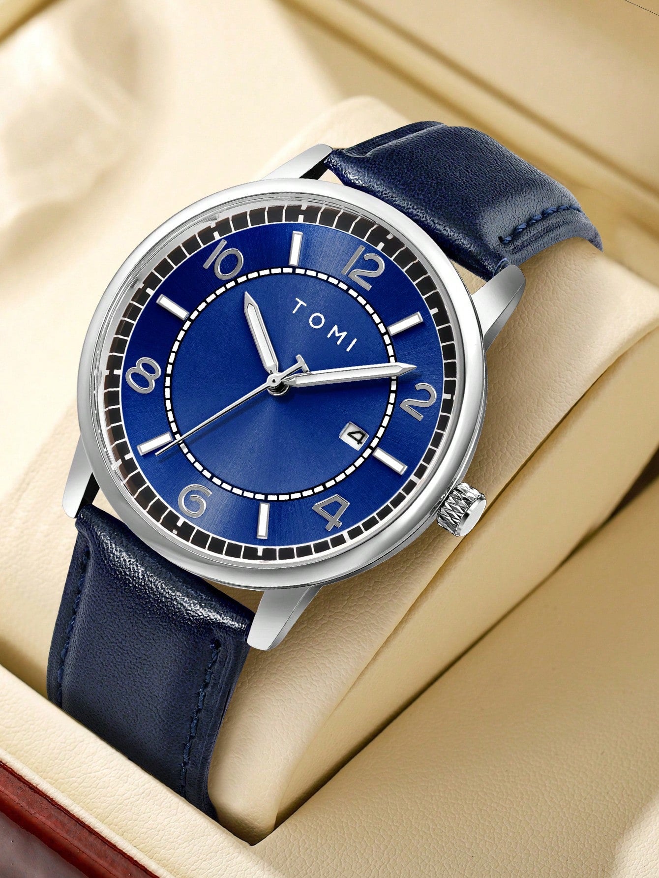 Relógio Masculino Marcadores Brilho Pulseira Couro