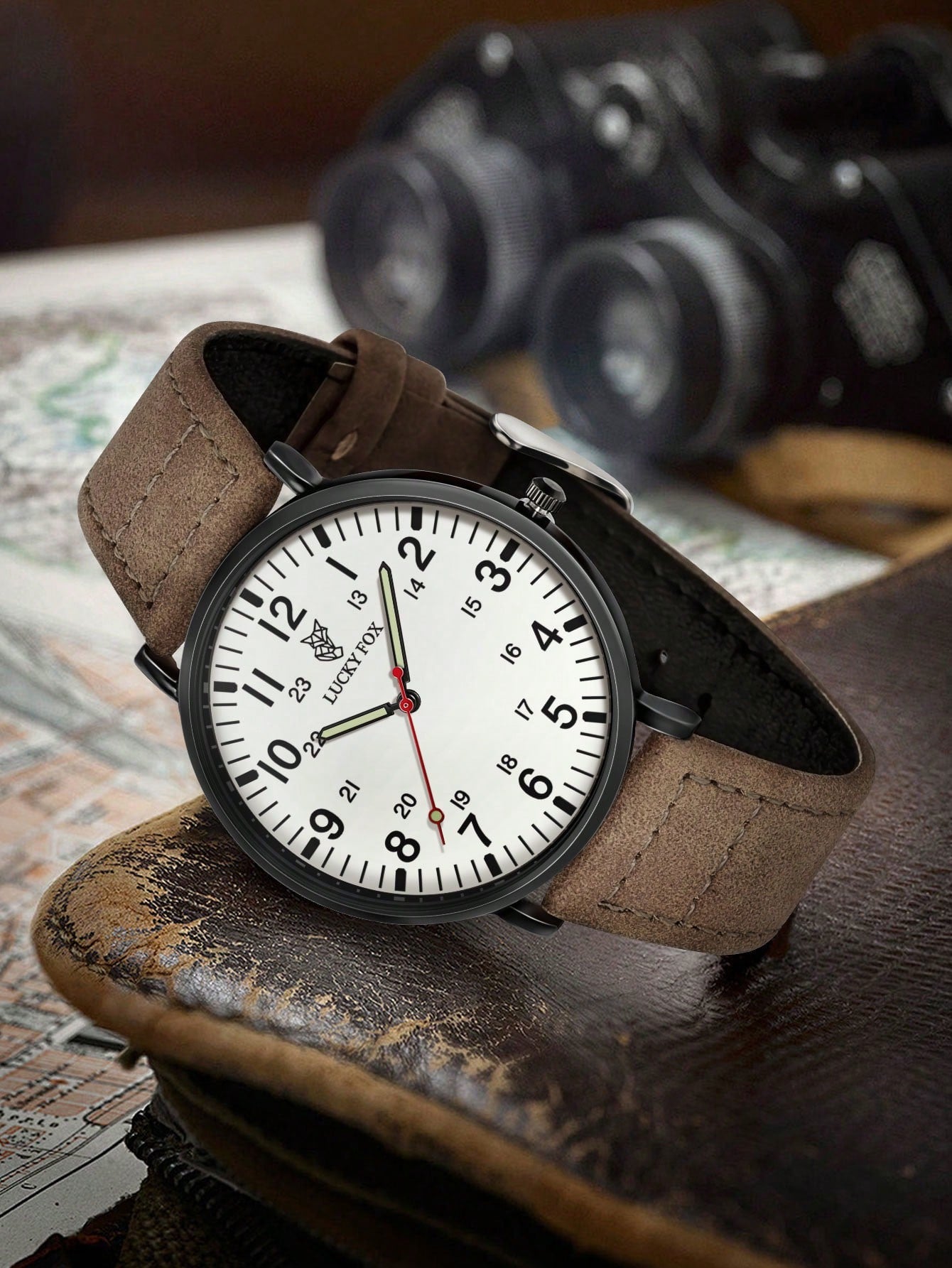 Relógio Minimalista Números Grandes Pulseira Couro