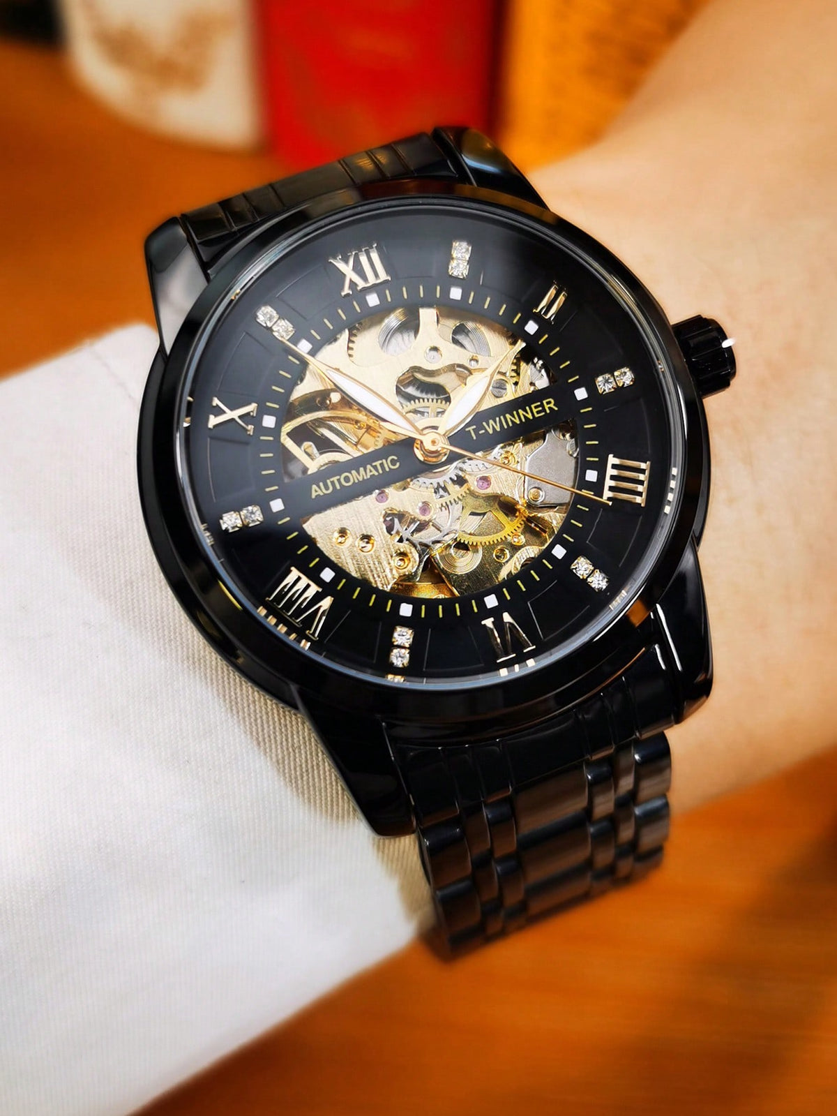 Relógio Masculino Automático Skeleton Com Pulseira Em Aço