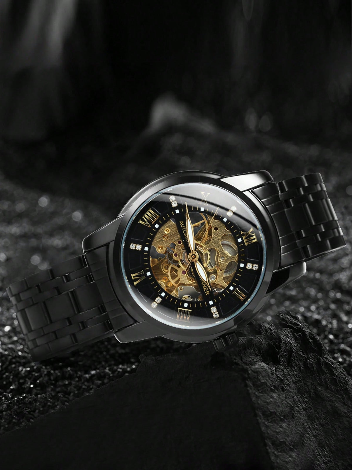 Relógio Masculino Automático Skeleton Com Pulseira Em Aço