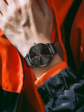 Relógio Masculino Pulseira Couro Linhas Pretas