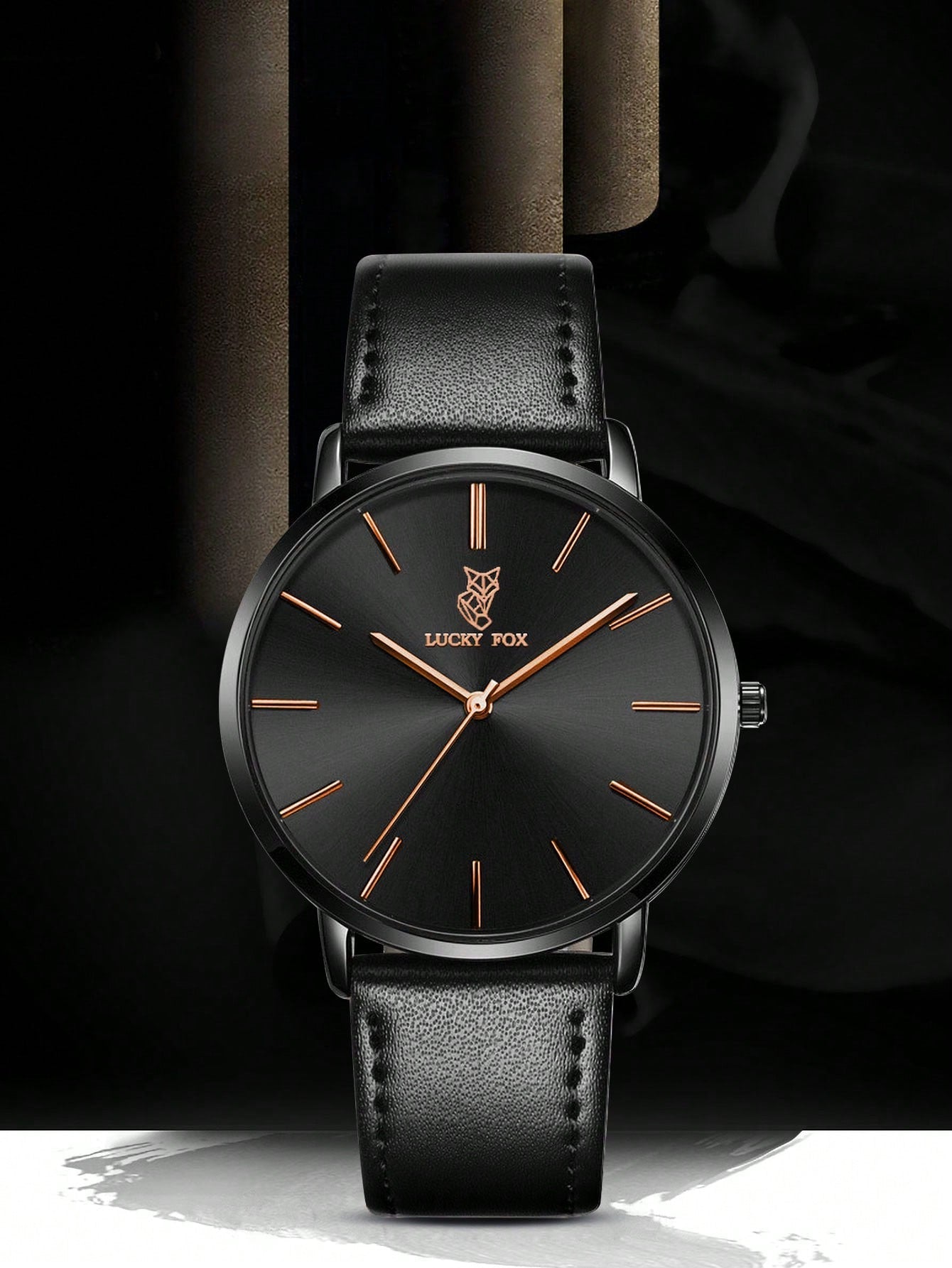 Relógio Masculino Pulseira Couro Linhas Pretas