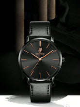 Relógio Masculino Pulseira Couro Linhas Pretas