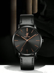 Relógio Masculino Pulseira Couro Linhas Pretas