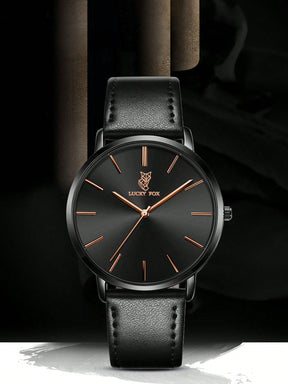 Relógio Masculino Pulseira Couro Linhas Pretas