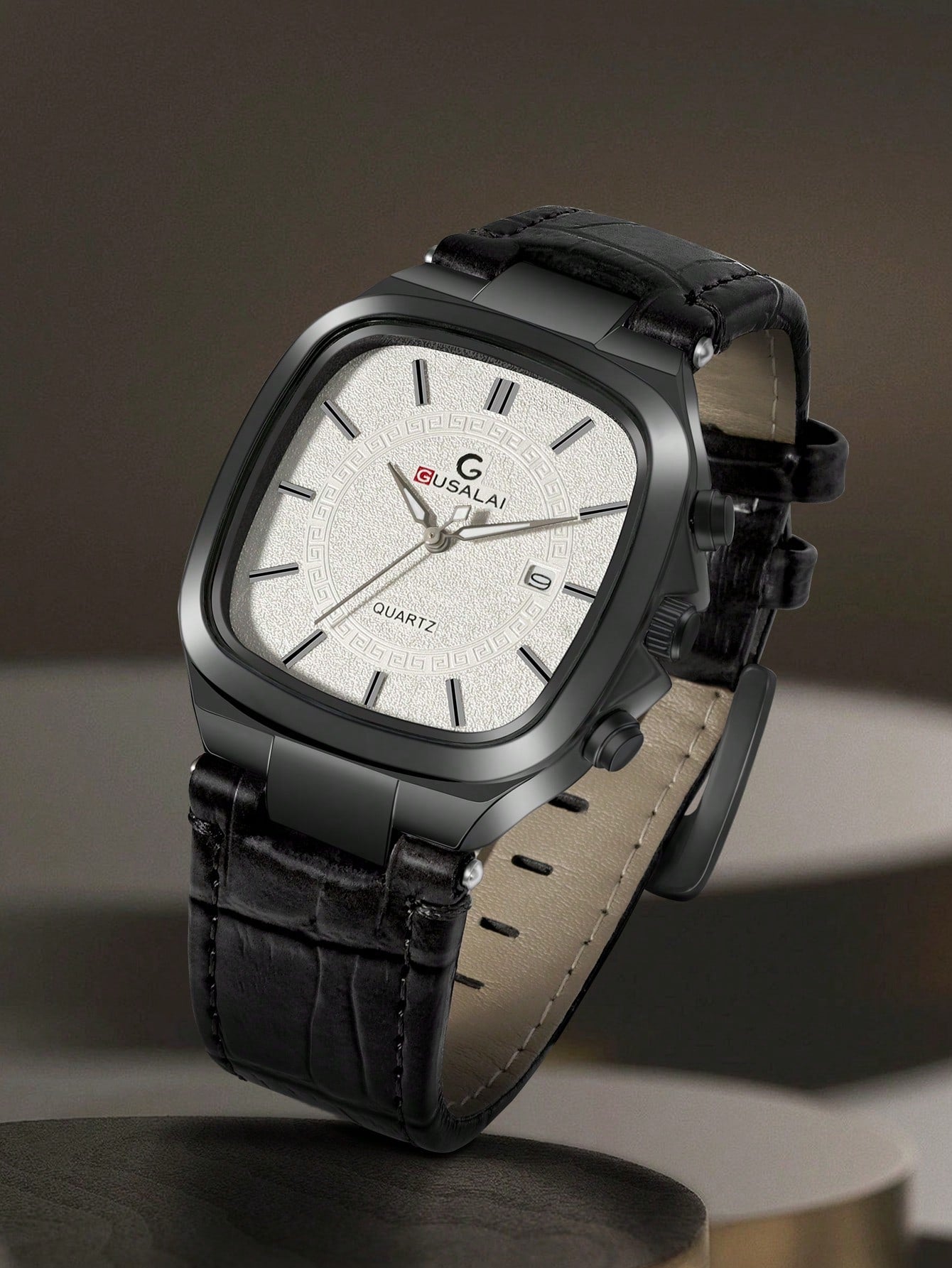 Relógio Masculino Caixa Quadrada Pulseira Couro