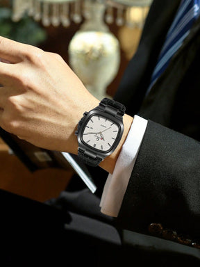 Relógio Masculino Caixa Quadrada Pulseira Couro