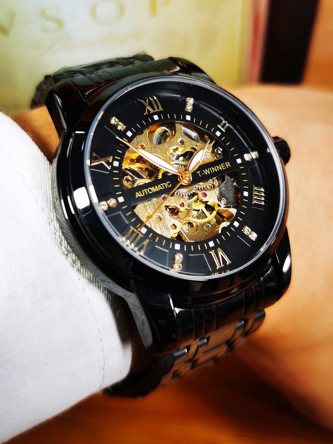 Relógio Masculino Automático Skeleton Com Pulseira Em Aço