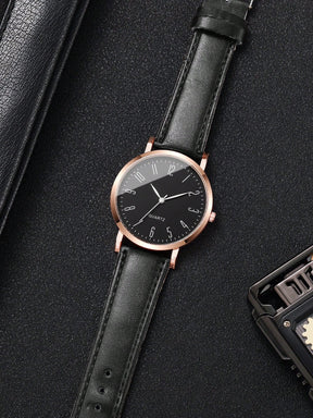 Relógio Minimalista Pulseira Couro Números Romanos