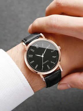 Relógio Minimalista Pulseira Couro Números Romanos