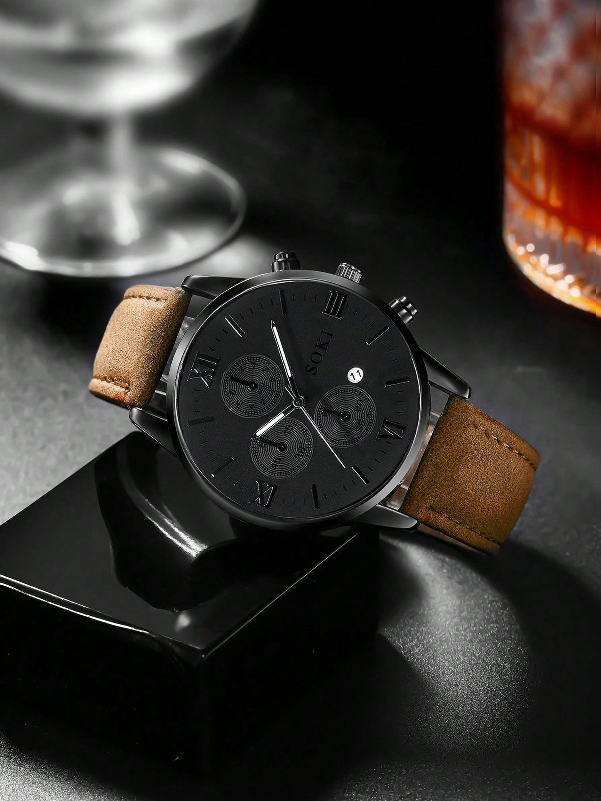 Relógio Masculino Cronógrafo Design Automotivo Couro