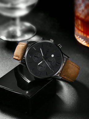 Relógio Masculino Cronógrafo Design Automotivo Couro