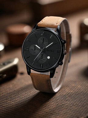 Relógio Masculino Cronógrafo Design Automotivo Couro