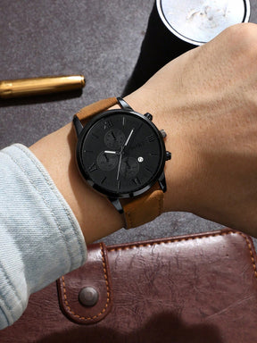 Relógio Masculino Cronógrafo Design Automotivo Couro