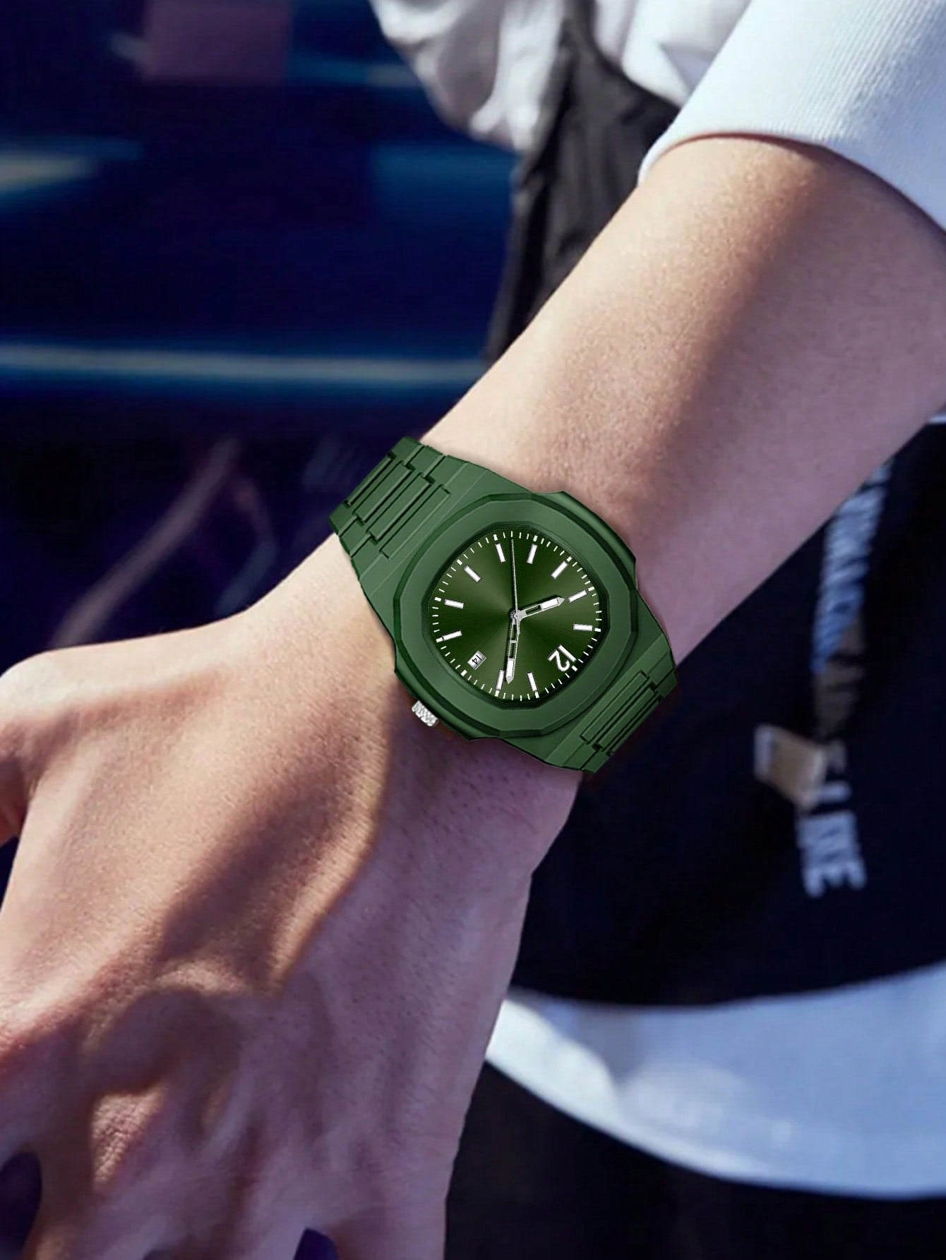 Relógio Masculino Minimalista Caixa Geométrica Com Calendário