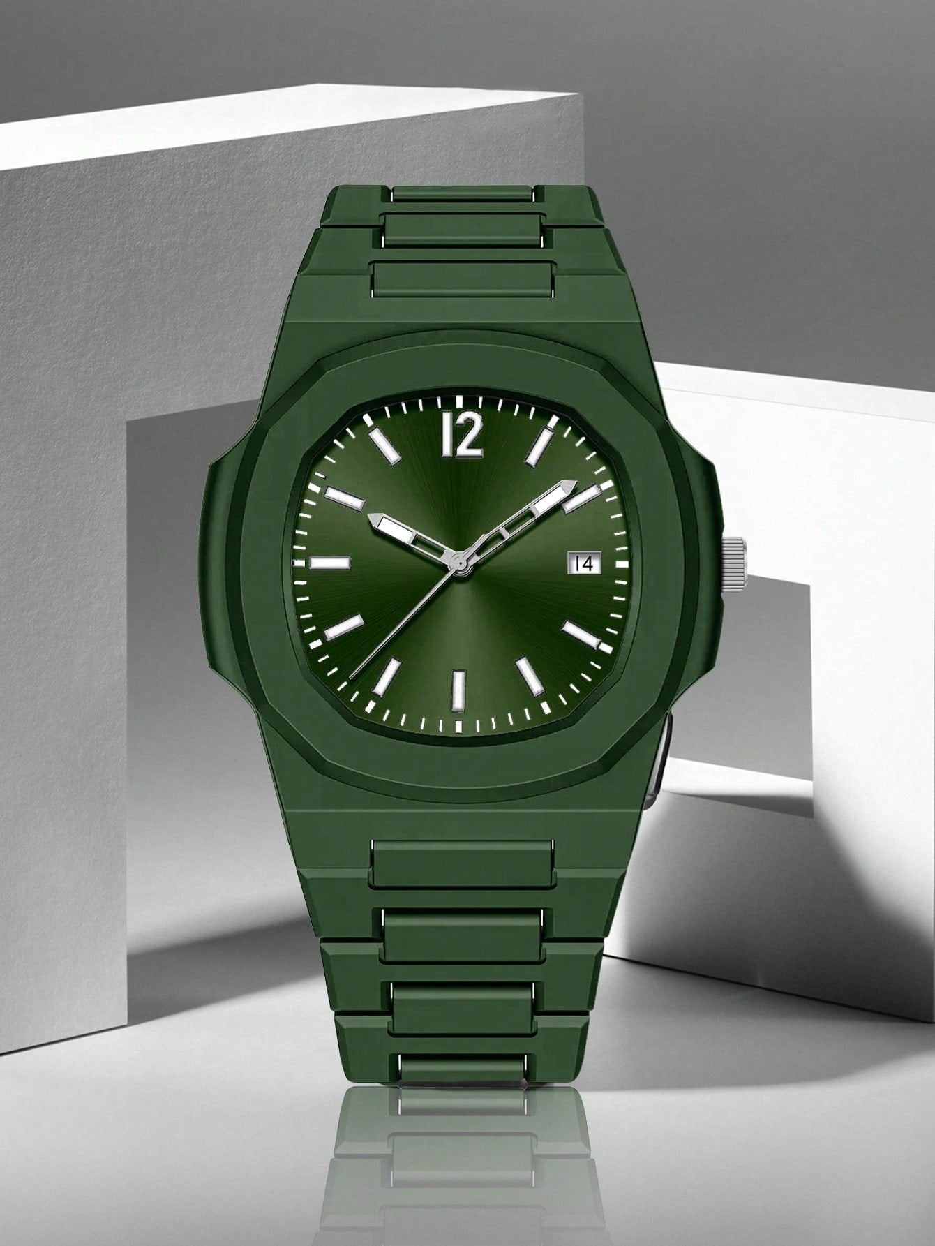 Relógio Masculino Minimalista Caixa Geométrica Com Calendário