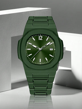 Relógio Masculino Minimalista Caixa Geométrica Com Calendário