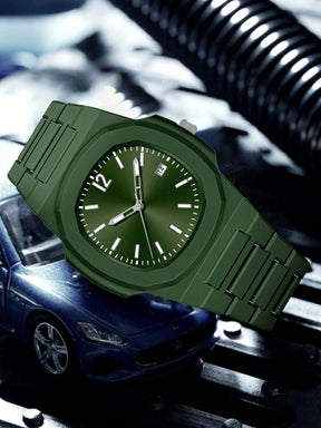 Relógio Masculino Minimalista Caixa Geométrica Com Calendário