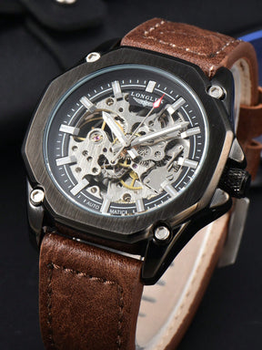 Relógio Masculino Mecânico Skeleton Automático Com Pulseira Em Couro