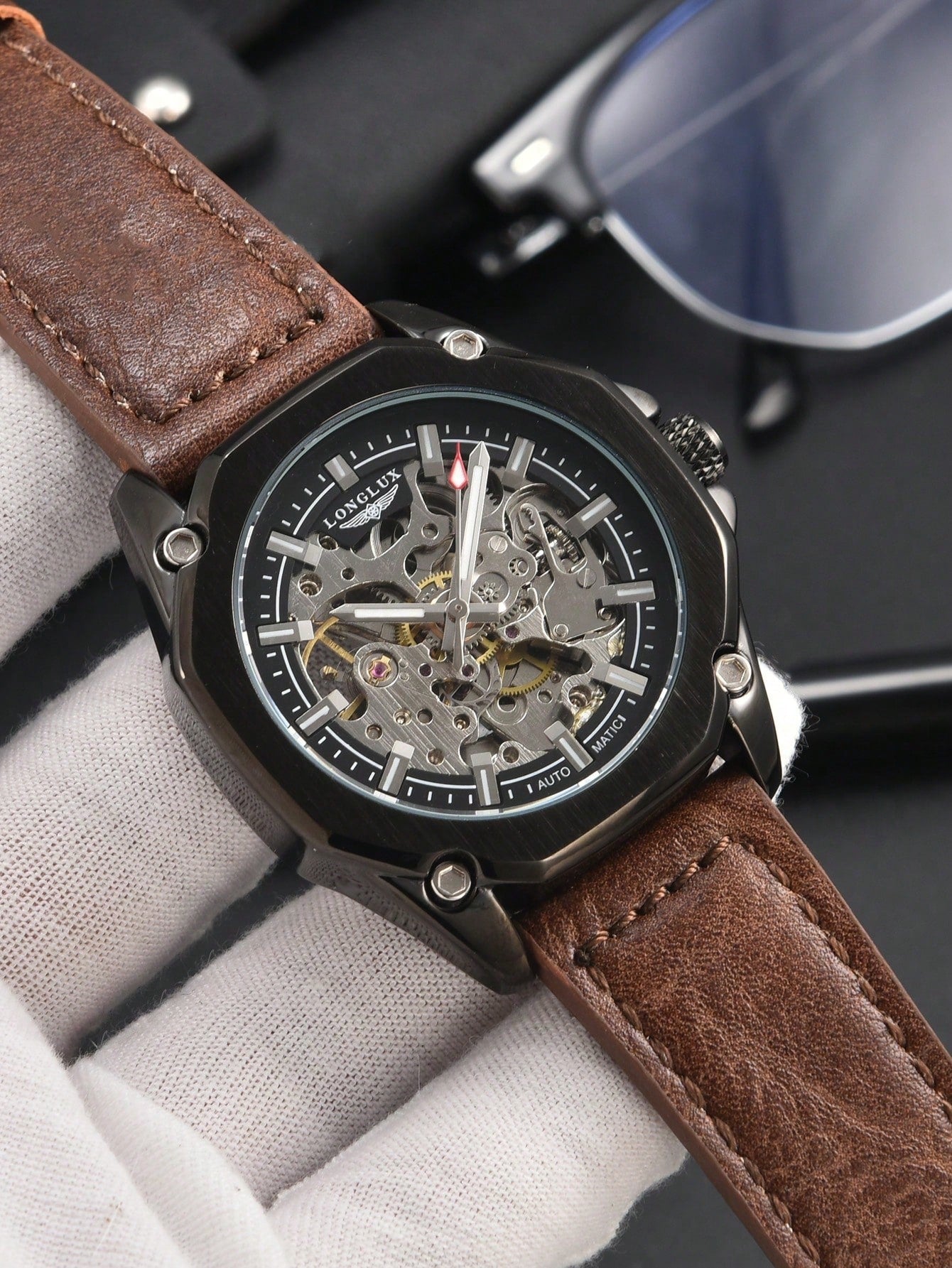 Relógio Masculino Mecânico Skeleton Automático Com Pulseira Em Couro