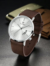 Relógio Minimalista Pulseira Couro Janela Data Elegante