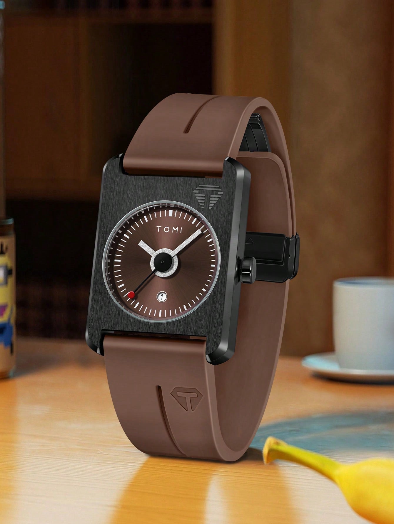 Relógio Minimalista Caixa Quadrada Pulseira Silicone