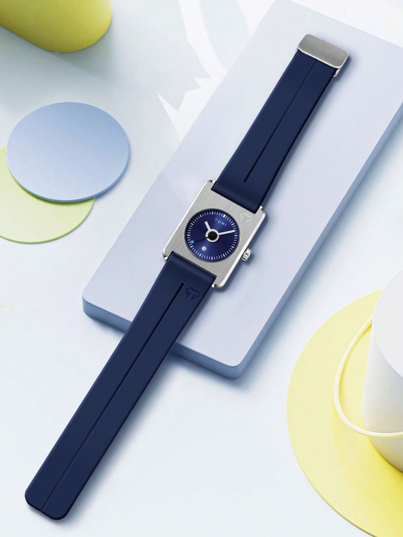 Relógio Minimalista Caixa Quadrada Pulseira Silicone