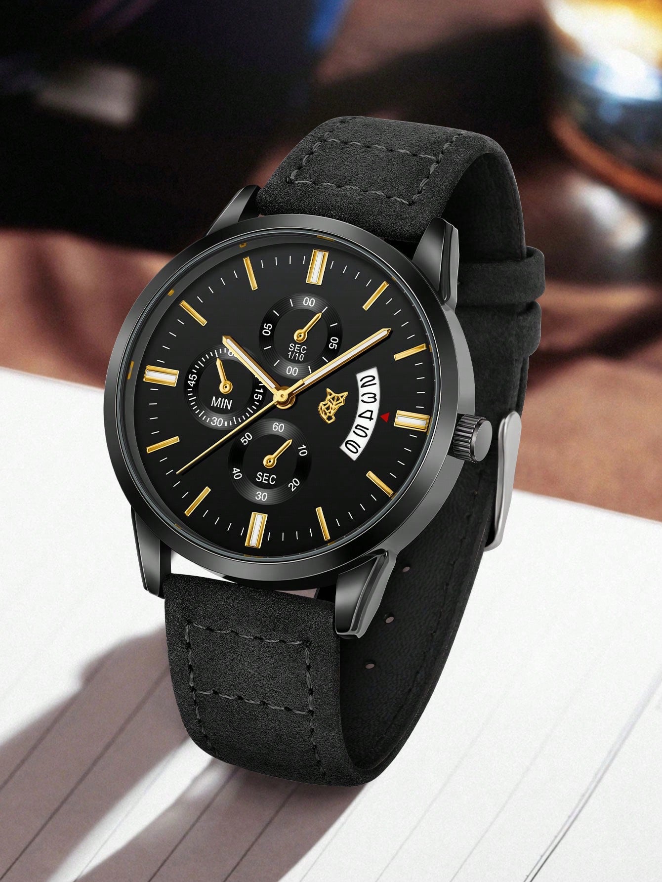 Relógio Masculino Pulseira Couro Cronógrafo Completo