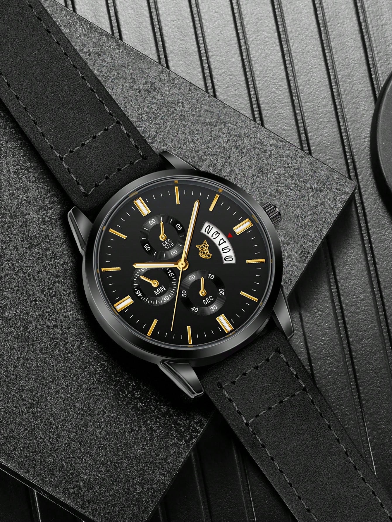 Relógio Masculino Pulseira Couro Cronógrafo Completo