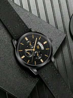 Relógio Masculino Pulseira Couro Cronógrafo Completo