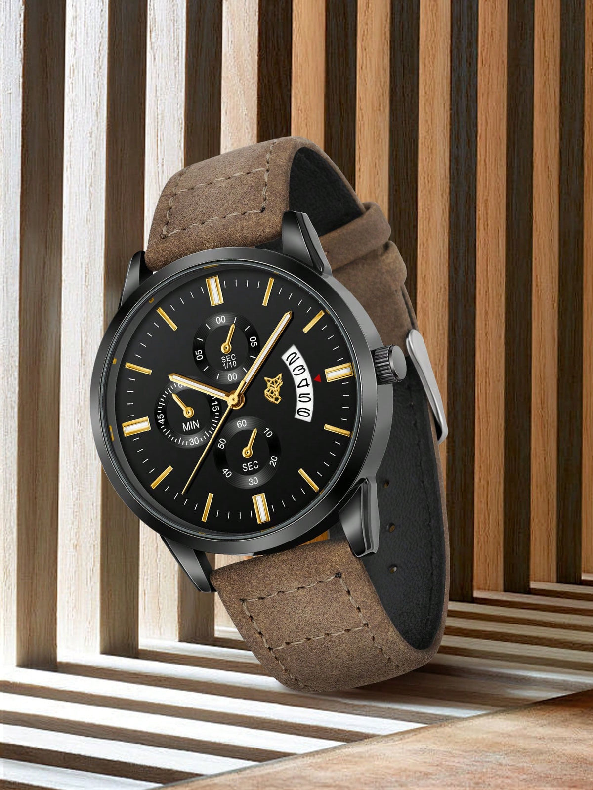 Relógio Masculino Pulseira Couro Cronógrafo Completo