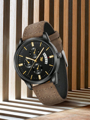 Relógio Masculino Pulseira Couro Cronógrafo Completo