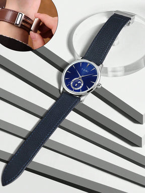 Relógio Minimalista Pulseira Couro Mostrador Duplo