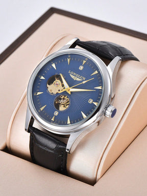 Relógio Masculino Automático Open Heart Com Pulseira De Couro Elegante