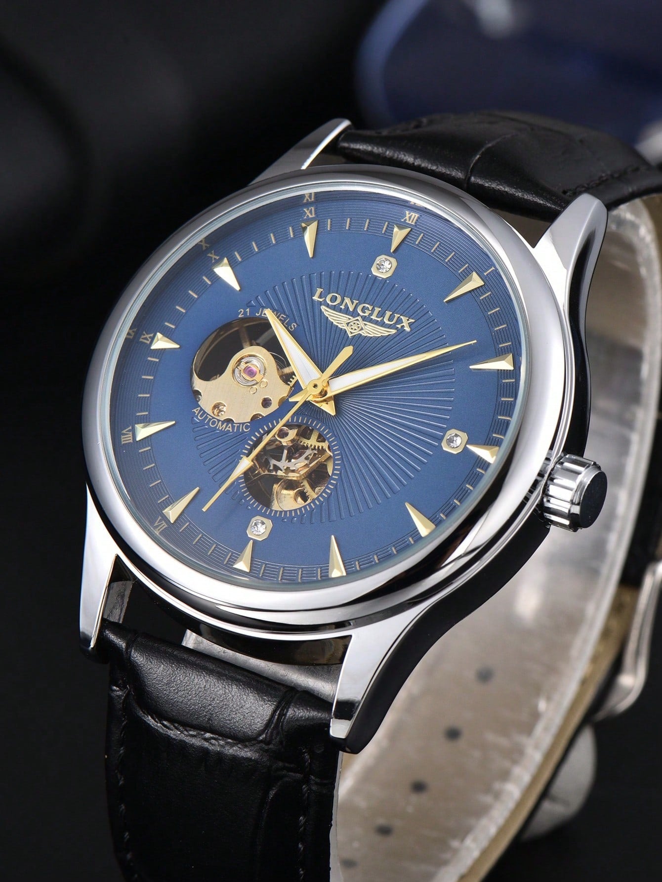 Relógio Masculino Automático Open Heart Com Pulseira De Couro Elegante