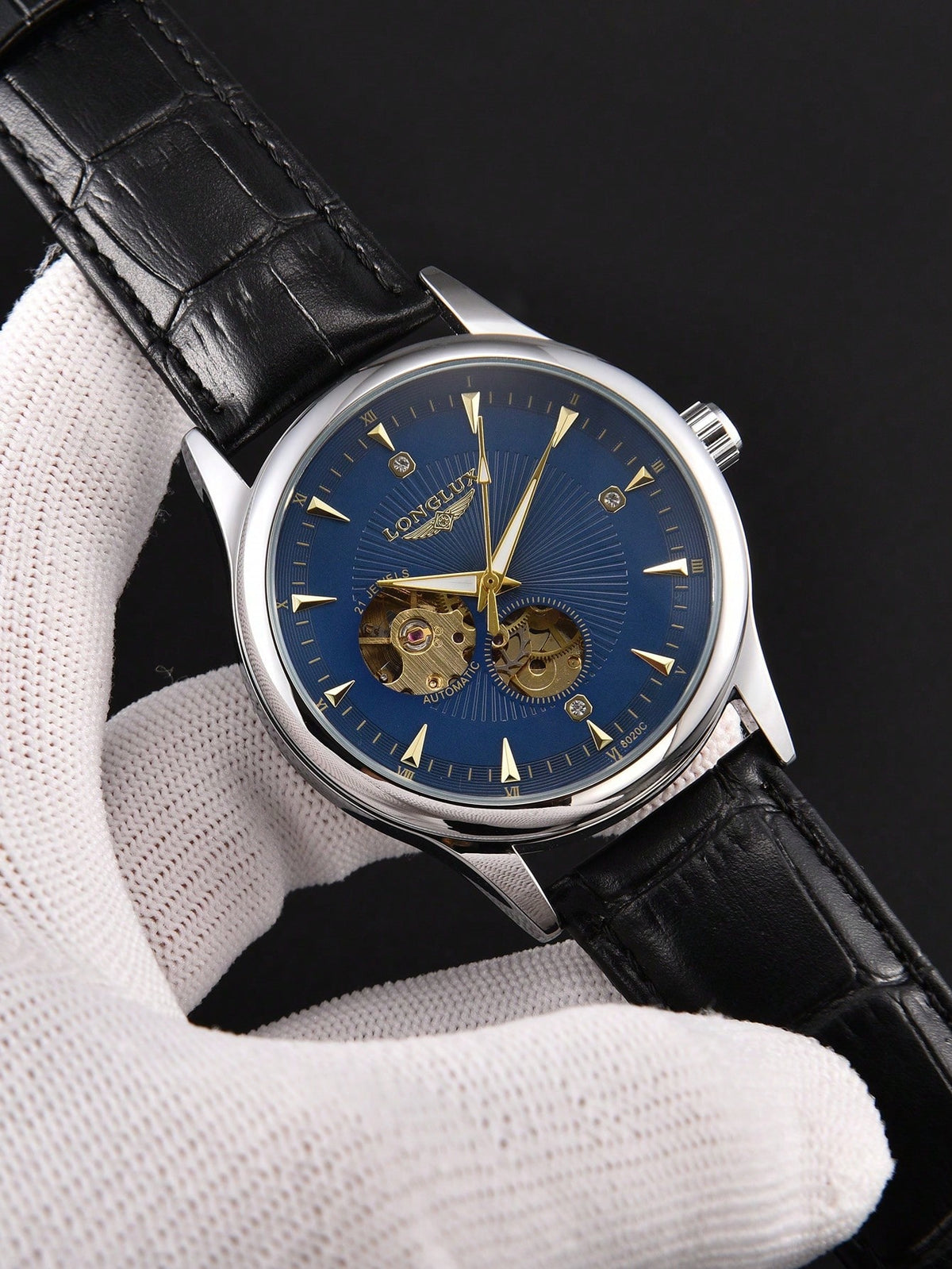 Relógio Masculino Automático Open Heart Com Pulseira De Couro Elegante