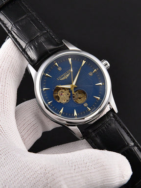 Relógio Masculino Automático Open Heart Com Pulseira De Couro Elegante