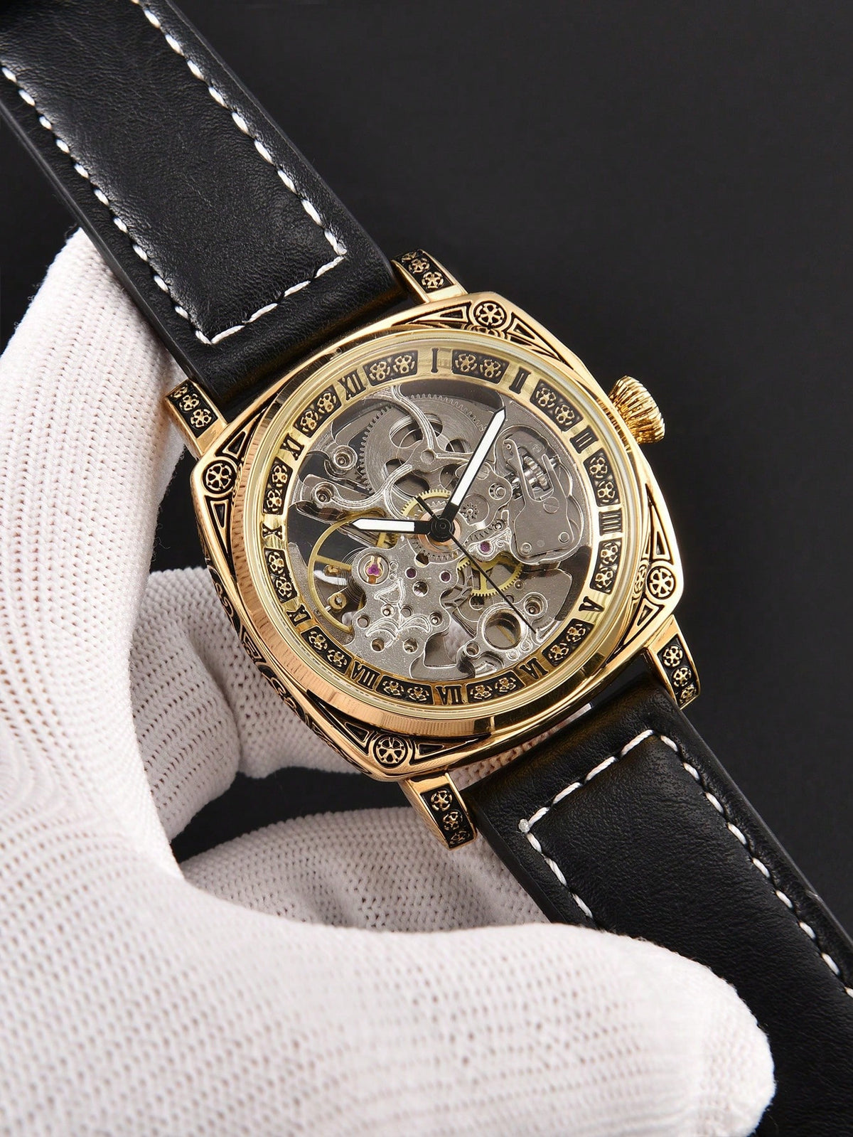 Relógio Masculino Mecânico Skeleton Com Caixa Ornamentada