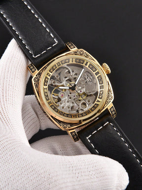 Relógio Masculino Mecânico Skeleton Com Caixa Ornamentada