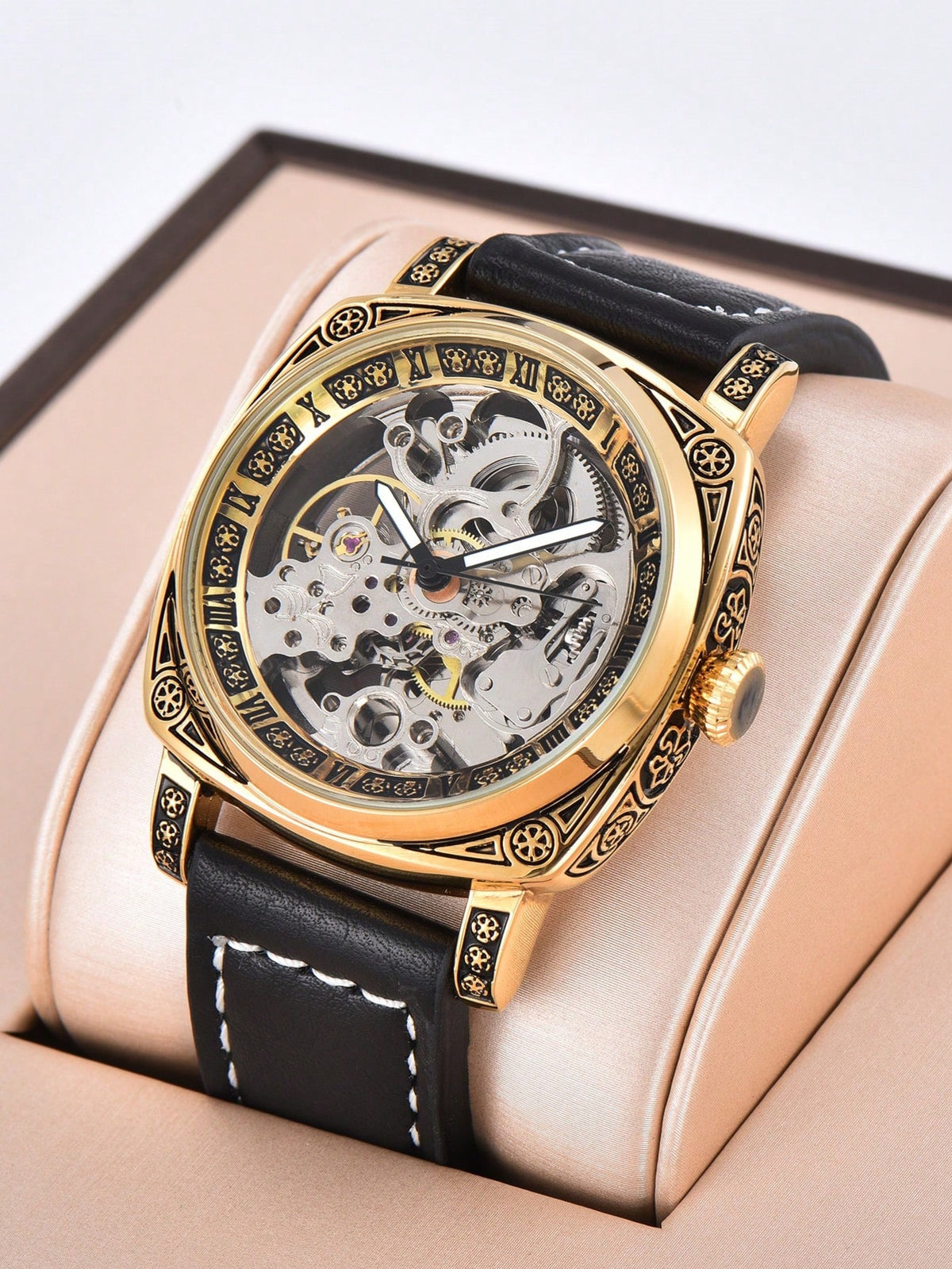 Relógio Masculino Mecânico Skeleton Com Caixa Ornamentada