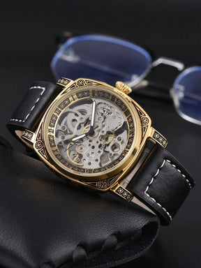 Relógio Masculino Mecânico Skeleton Com Caixa Ornamentada